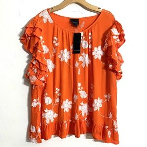 LIV Anthropologie Tunic Blouse Embroidered Orange White Floral Shirt NWT size 3X